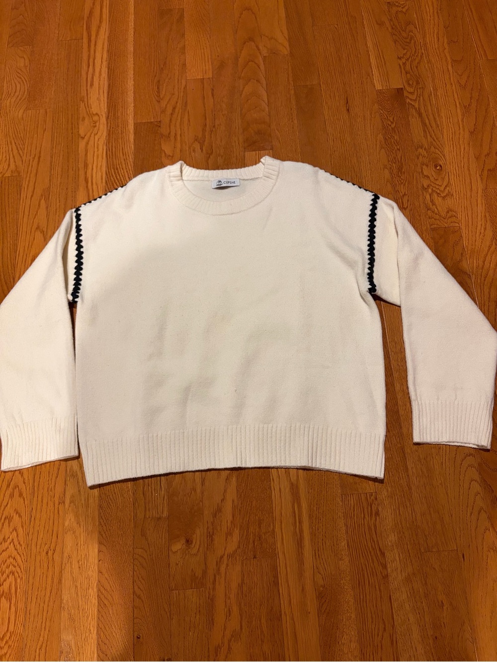 Cupshe Cream Crewneck Sweater with Black Contrast Trim, medium, like new